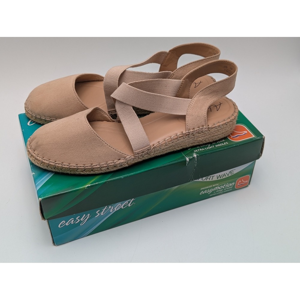 Abella Riviera Sandals Womens 11 Beige Espadrille Flat Elastic Strap Boho